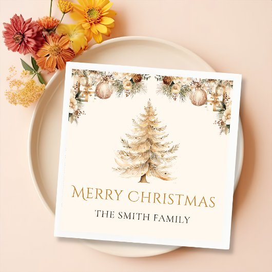 Serviette En Papier Élégant hiver Gold Noël Arbre vacances