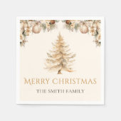 Serviette En Papier Élégant hiver Gold Noël Arbre vacances (Devant)