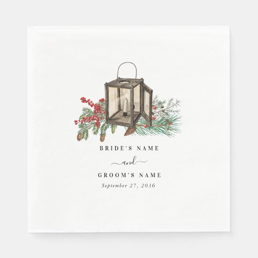 Serviette En Papier Élégant hiver Pins rustique Mariage de lanterne (Devant)