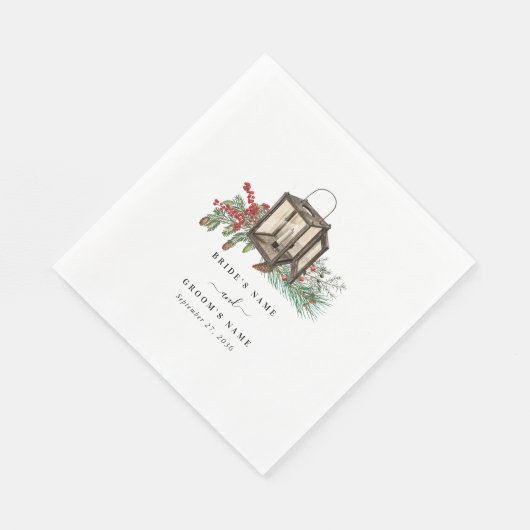 Serviette En Papier Élégant hiver Pins rustique Mariage de lanterne (Coin)