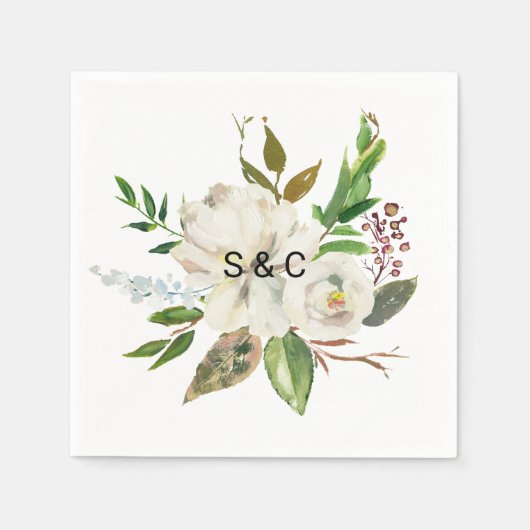 Serviette En Papier Elégant hiver White Peony Mariage Napkin (Devant)