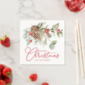 Serviette En Papier Elegant Holly Berries et Pine Cones Noël (En situation)