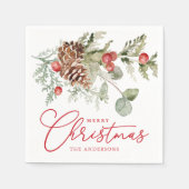 Serviette En Papier Elegant Holly Berries et Pine Cones Noël (Devant)