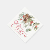 Serviette En Papier Elegant Holly Berries et Pine Cones Noël (Coin)