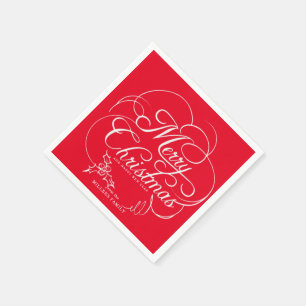 Serviette En Papier Élégant Holly Joyeux Noël Rouge