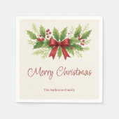 Serviette En Papier Elegant Holly & Red Bow Noël - (Devant)