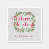 Serviette En Papier Elegant Holly Wreath Merry Christmas (Devant)