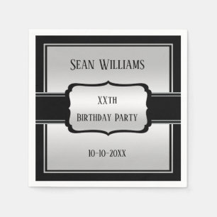 Serviette En Papier Elégant homme's Silver & Black Anniversaire