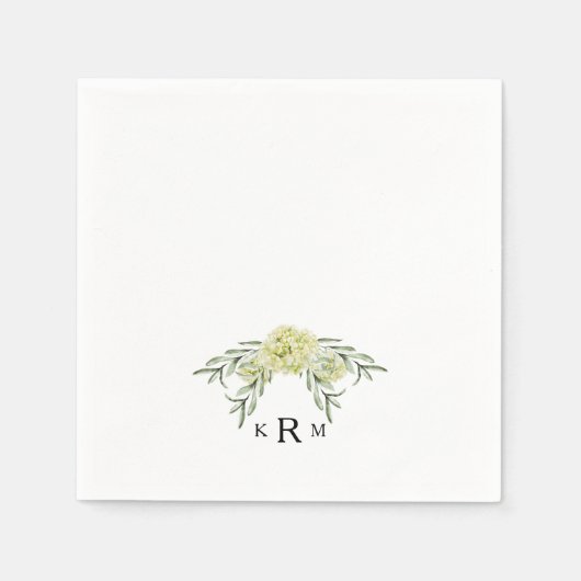 Serviette En Papier Elégant Hydrangea Foliage Monogram Cocktail (Devant)