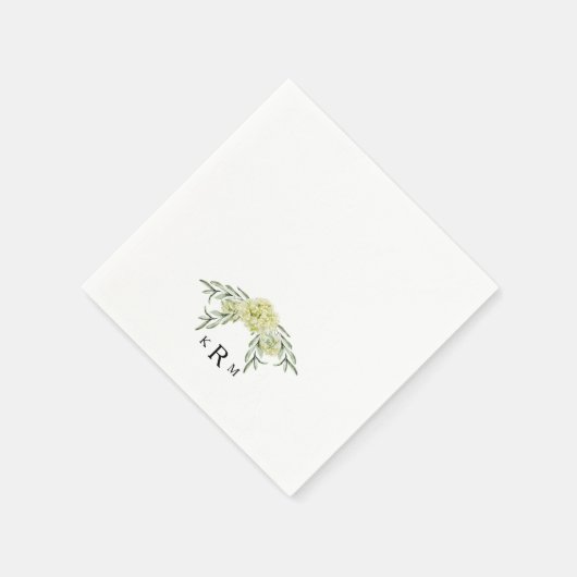 Serviette En Papier Elégant Hydrangea Foliage Monogram Cocktail (Coin)