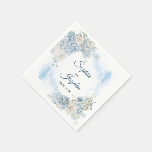 Serviette En Papier Elégant Ice Bleu Rose Fleurs Mariage (Coin)