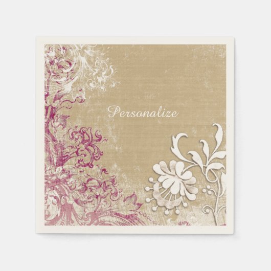 Serviette En Papier Elégant Imaginaire violet Fleurs blanches personna (Devant)