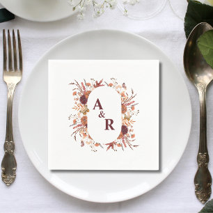 Serviette En Papier Élégant Initiales de Couple de Mariage Bohème aux