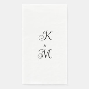 Serviette En Papier Élégant Initiales de script Mariage blanc