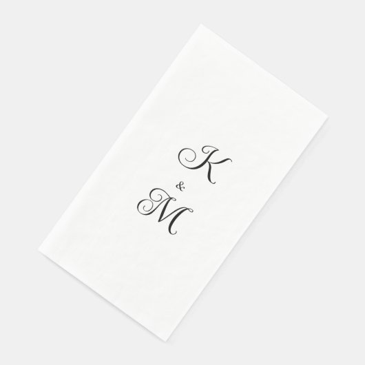Serviette En Papier Élégant Initiales de script Mariage blanc (Coin)