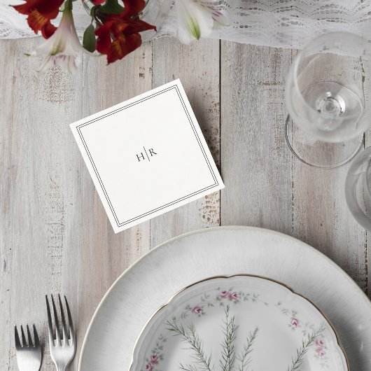 Serviette En Papier Elegant Initials Modern Wedding Napkin