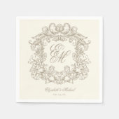 Serviette En Papier Elegant Ivory Monogram Crest Script Wedding (Devant)