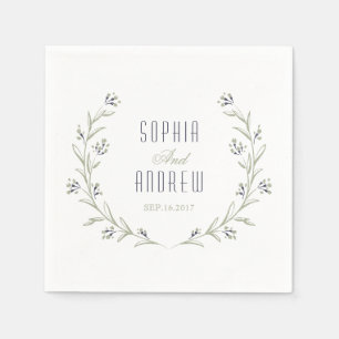 Serviette En Papier Elégant jardin fleuri mariage rustique monogramme
