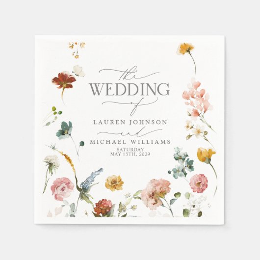 Serviette En Papier Elégant Jardin Fleurs Aquarelle Floral Mariage (Devant)