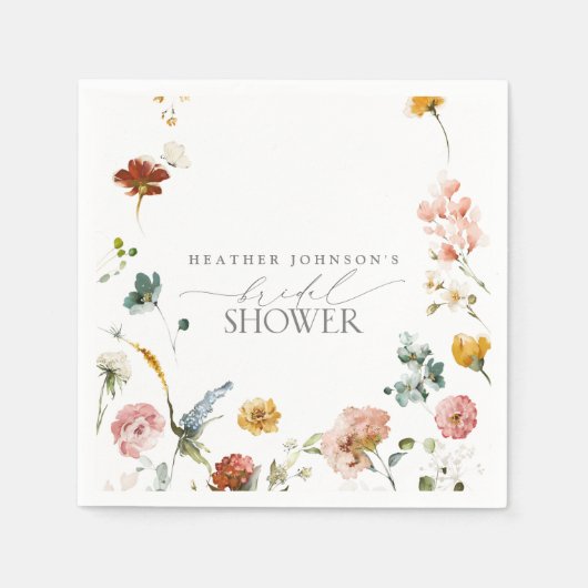 Serviette En Papier Elégant Jardin Fleurs Fête des mariées aquarelle (Devant)