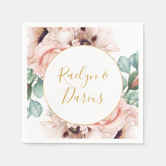 Serviette En Papier Elégant Jardin Floral Blush | Napkins Mariage (Devant)