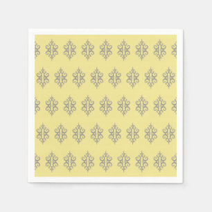 Serviette En Papier Élégant Jaune Gris Dentelle Mariage Serviettes