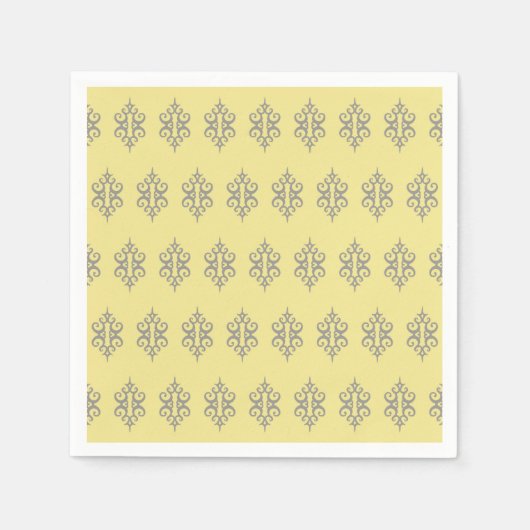 Serviette En Papier Élégant Jaune Gris Dentelle Mariage Serviettes (Devant)