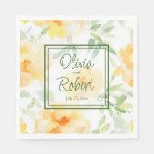 Serviette En Papier Elégant jaune pêche orange aquarelle fleurie (Devant)