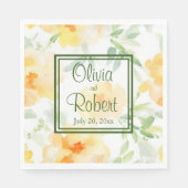 Serviette En Papier Elégant jaune pêche orange aquarelle fleurie (Devant)