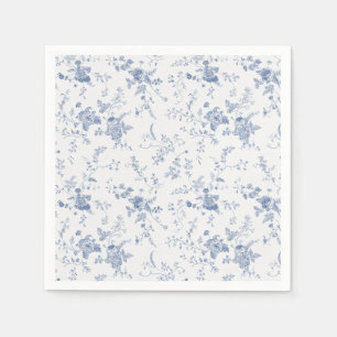Serviette En Papier Élégant Jouy Vintage bleu Floral