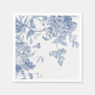 Serviette En Papier Élégant Jouy Vintage bleu Floral