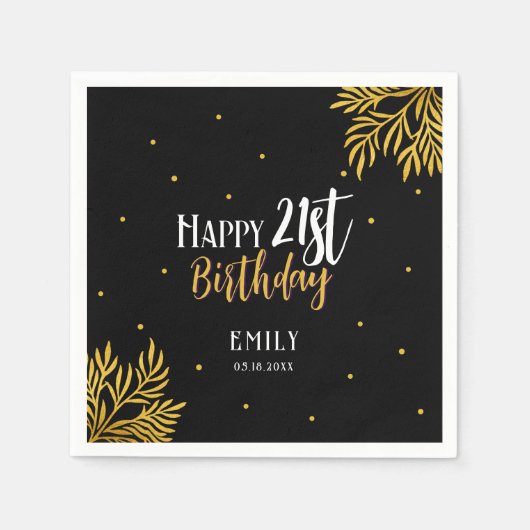 Serviette En Papier Elégant Joyeux 21ème anniversaire Gold Foliage Par (Devant)
