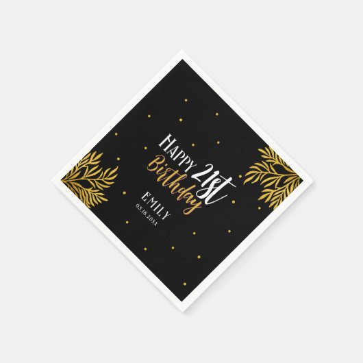 Serviette En Papier Elégant Joyeux 21ème anniversaire Gold Foliage Par (Coin)
