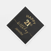 Serviette En Papier élégant joyeux anniversaire 21e or noir (Coin)