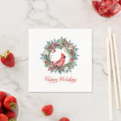 Serviette En Papier Élégant Joyeux Joyeux Vacances Wreath Cardinal Rou (En situation)