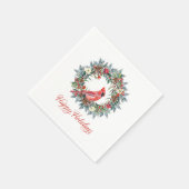 Serviette En Papier Élégant Joyeux Joyeux Vacances Wreath Cardinal Rou (Coin)