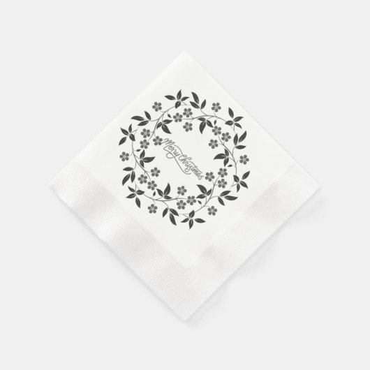 Serviette En Papier Élégant Joyeux Noël Argent Floral (Coin)