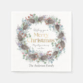 Serviette En Papier Élégant Joyeux Noël & couronne (Devant)