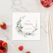 Serviette En Papier Elégant Joyeux Noël demi-couronne d'aquarelle (En situation)