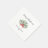 Serviette En Papier Elégant Joyeux Noël Famille Aquarelle Verdure (Coin)