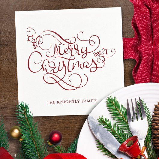 Serviette En Papier Élégant Joyeux Noël Fancy Script Rouge