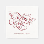 Serviette En Papier Élégant Joyeux Noël Fancy Script Rouge (Devant)