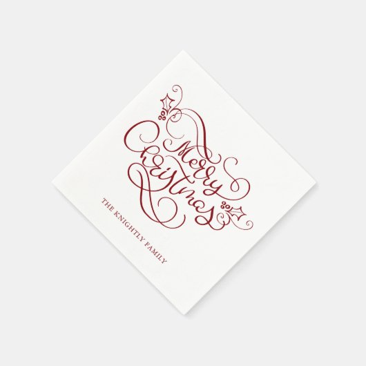 Serviette En Papier Élégant Joyeux Noël Fancy Script Rouge (Coin)