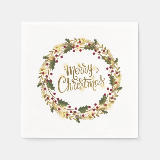 Serviette En Papier Élégant Joyeux Noël Floral | Napkin (Devant)