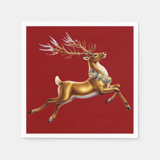 Serviette En Papier Élégant Joyeux Noël Gold rennes xmas festifs (Devant)