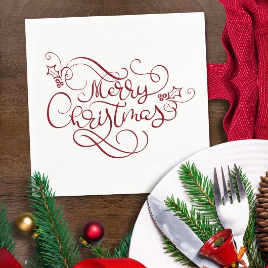 Serviette En Papier Élégant Joyeux Noël Rouge Fancy Script