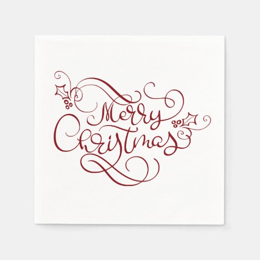 Serviette En Papier Élégant Joyeux Noël Rouge Fancy Script (Devant)