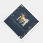 Serviette En Papier Élégant Joyeux Rindeer Monogramme de Noël (Coin)