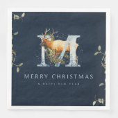 Serviette En Papier Élégant Joyeux Rindeer Monogramme de Noël (Devant)