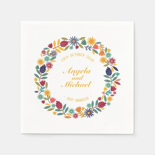 Serviette En Papier Élégant Juste Marié Floral Mariage | Napkin (Devant)